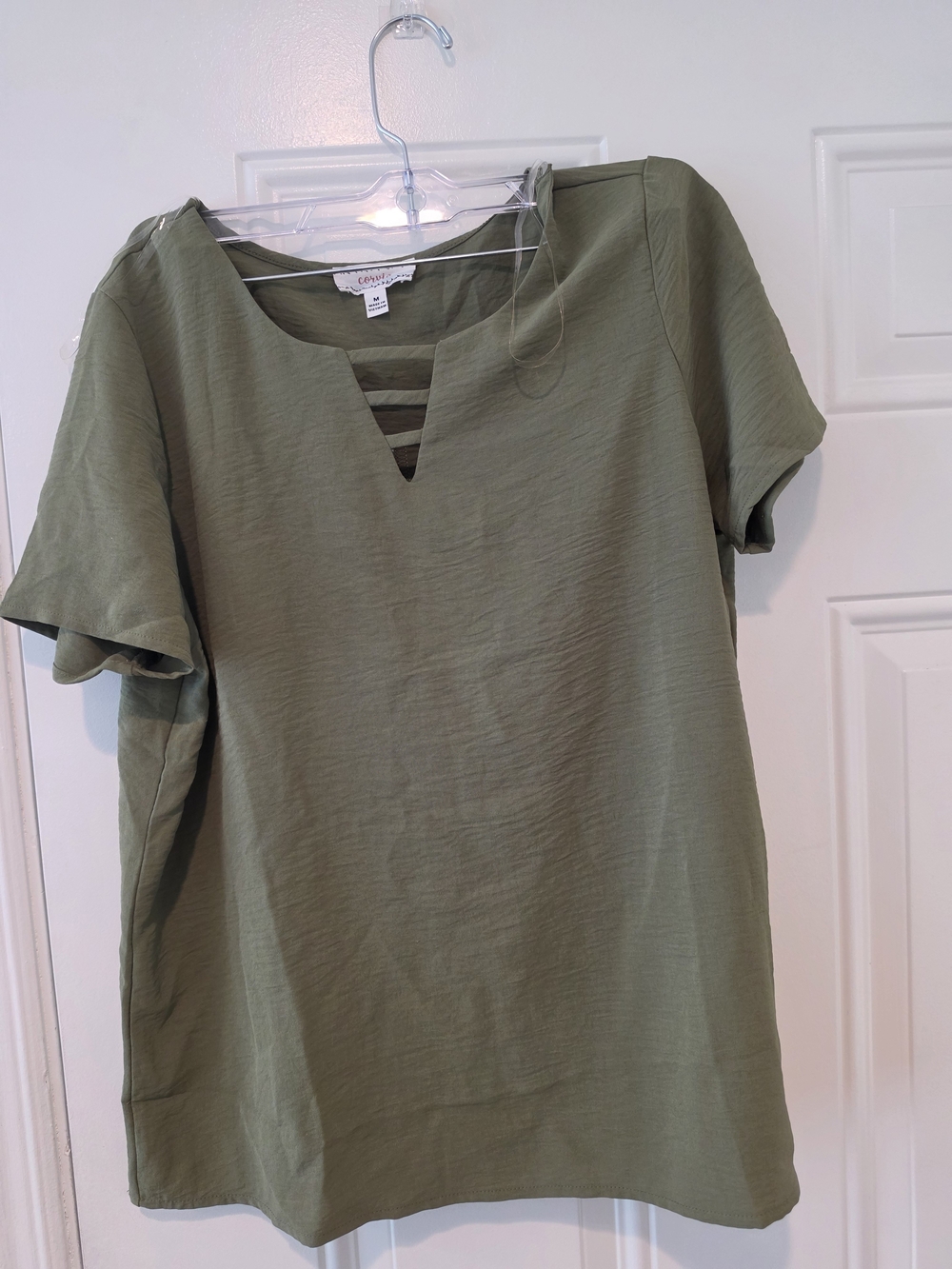 Corvia Olive Green Short Sleeve V-Neck Top
